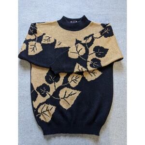 Nan Dorsey Vintage Sweater Womens Size 2 Black Floral Print Made In USA